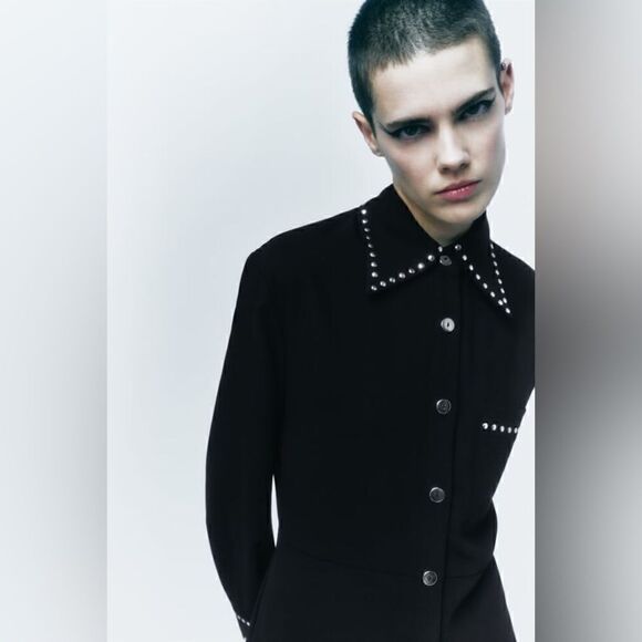 ZARA STUDDED SHIRT DRESS - Picture 6 of 9
